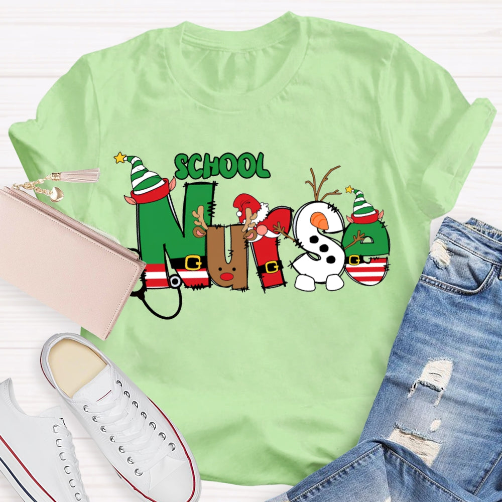 School Nurse Christmas Vibes Fonts T-shirt