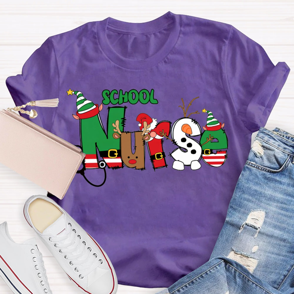 School Nurse Christmas Vibes Fonts T-shirt