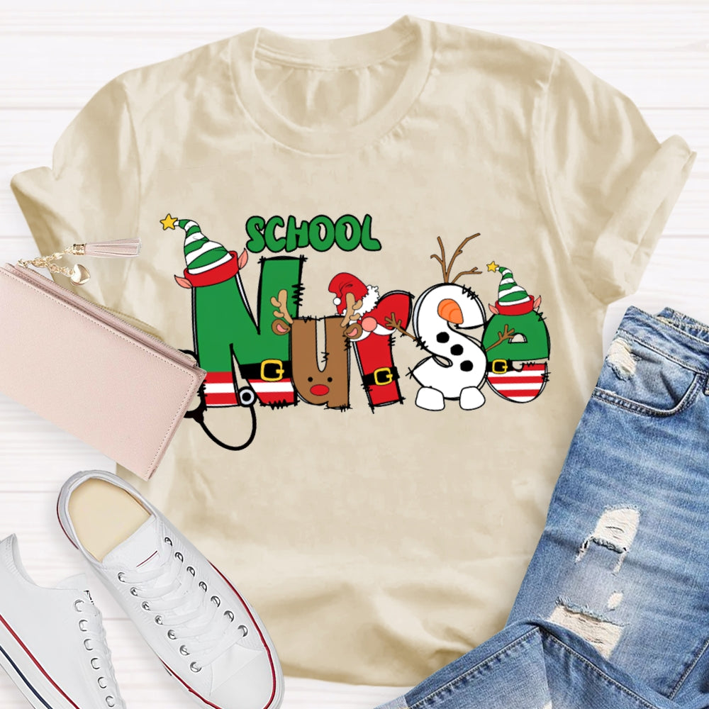 School Nurse Christmas Vibes Fonts T-shirt