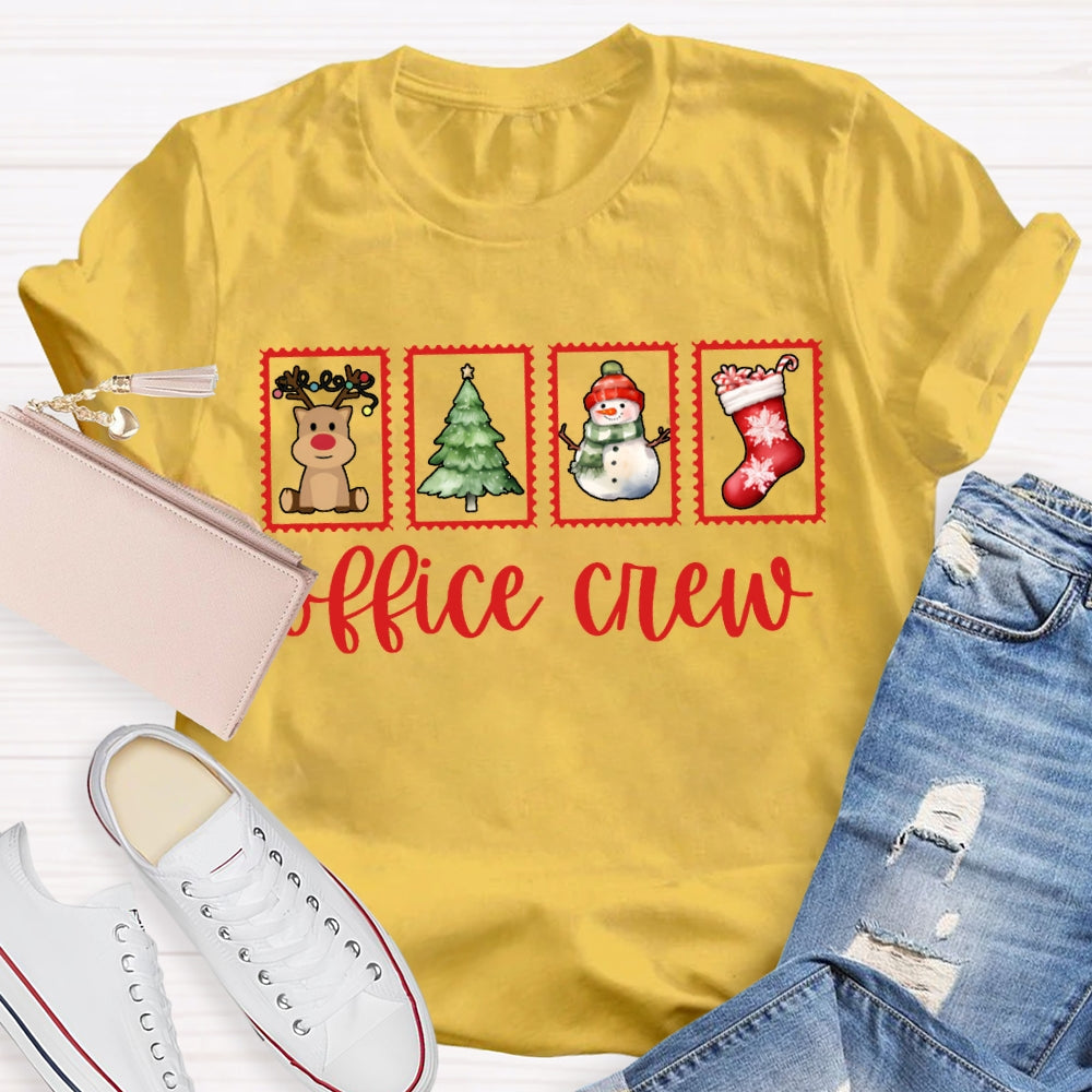 Office Crew Christmas Tree Snowman And Christmas Stocking T-shirt