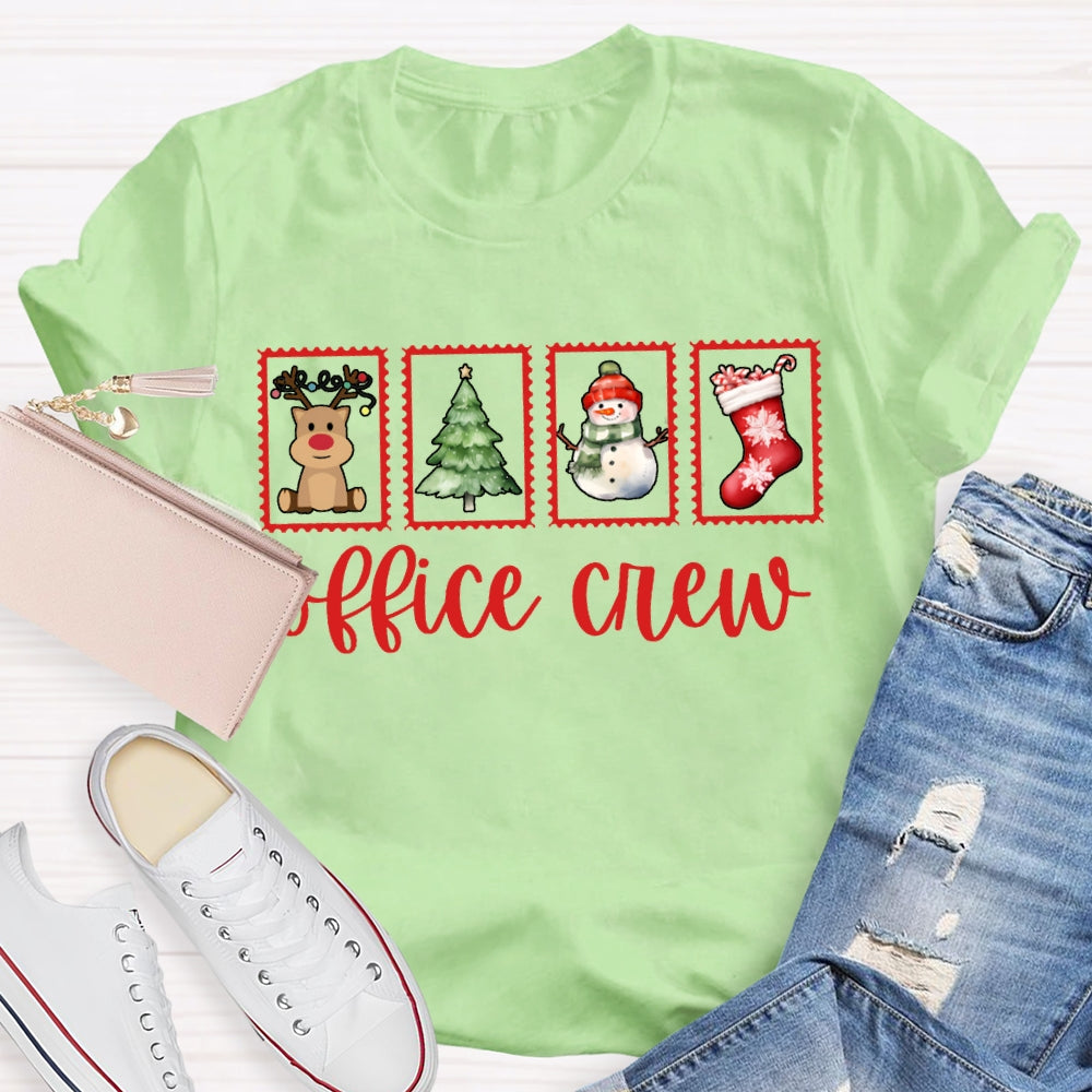 Office Crew Christmas Tree Snowman And Christmas Stocking T-shirt