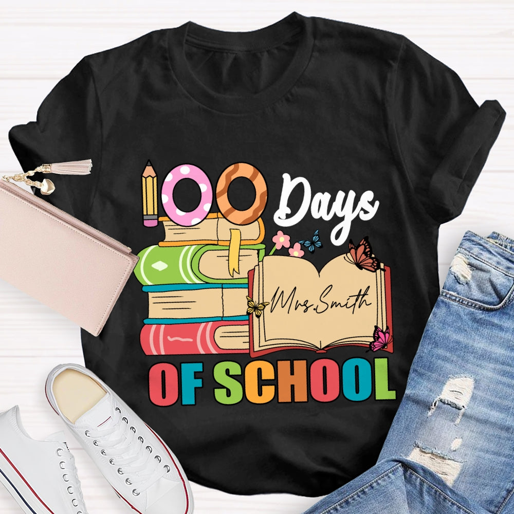 Personalized Name 100 Days Of School Pencil Butterfly T-Shirt