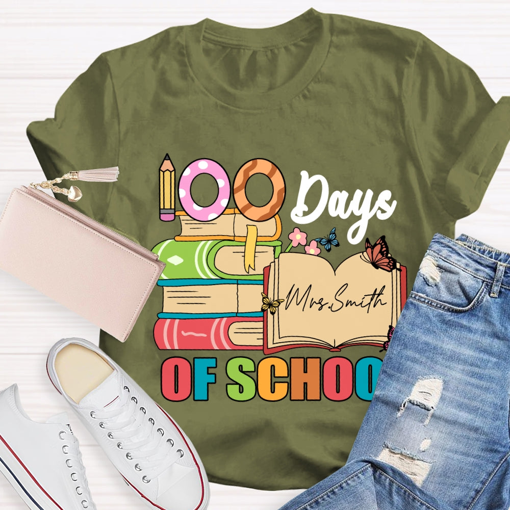 Personalized Name 100 Days Of School Pencil Butterfly T-Shirt
