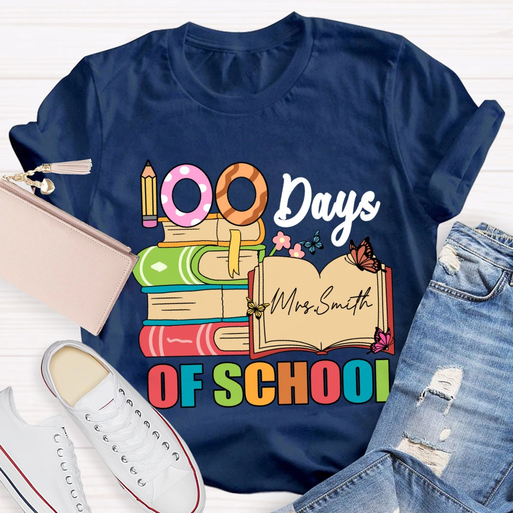 Personalized Name 100 Days Of School Pencil Butterfly T-Shirt