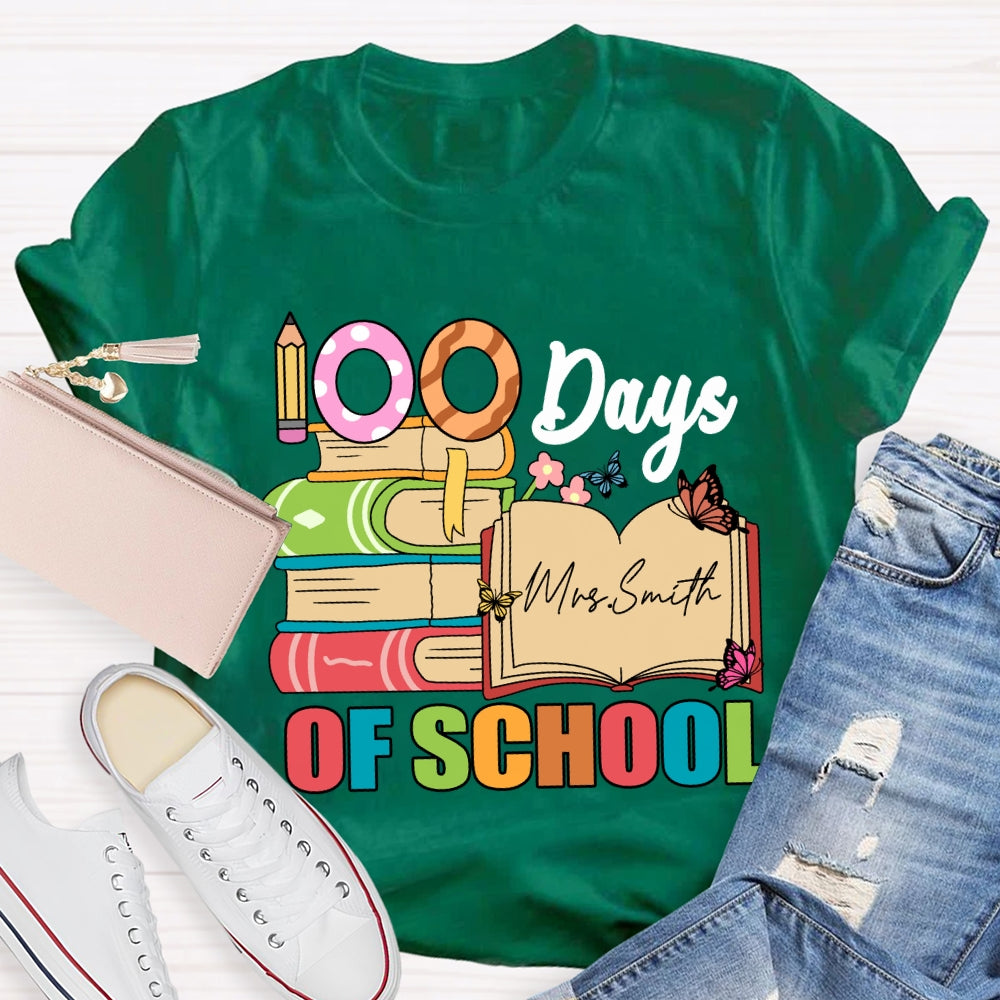 Personalized Name 100 Days Of School Pencil Butterfly T-Shirt