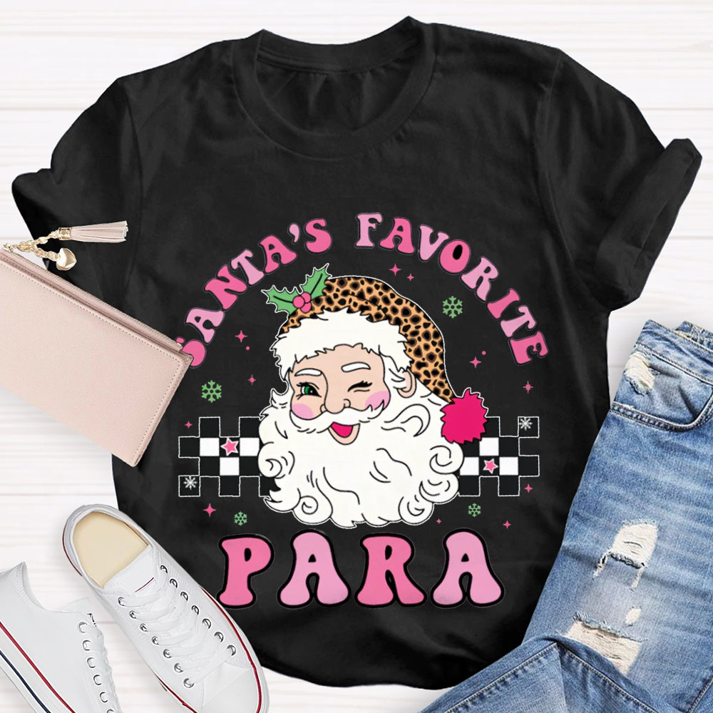 Santa'S Favorite Para Santa Claus And Leopard Print Santa Hat T-shirt