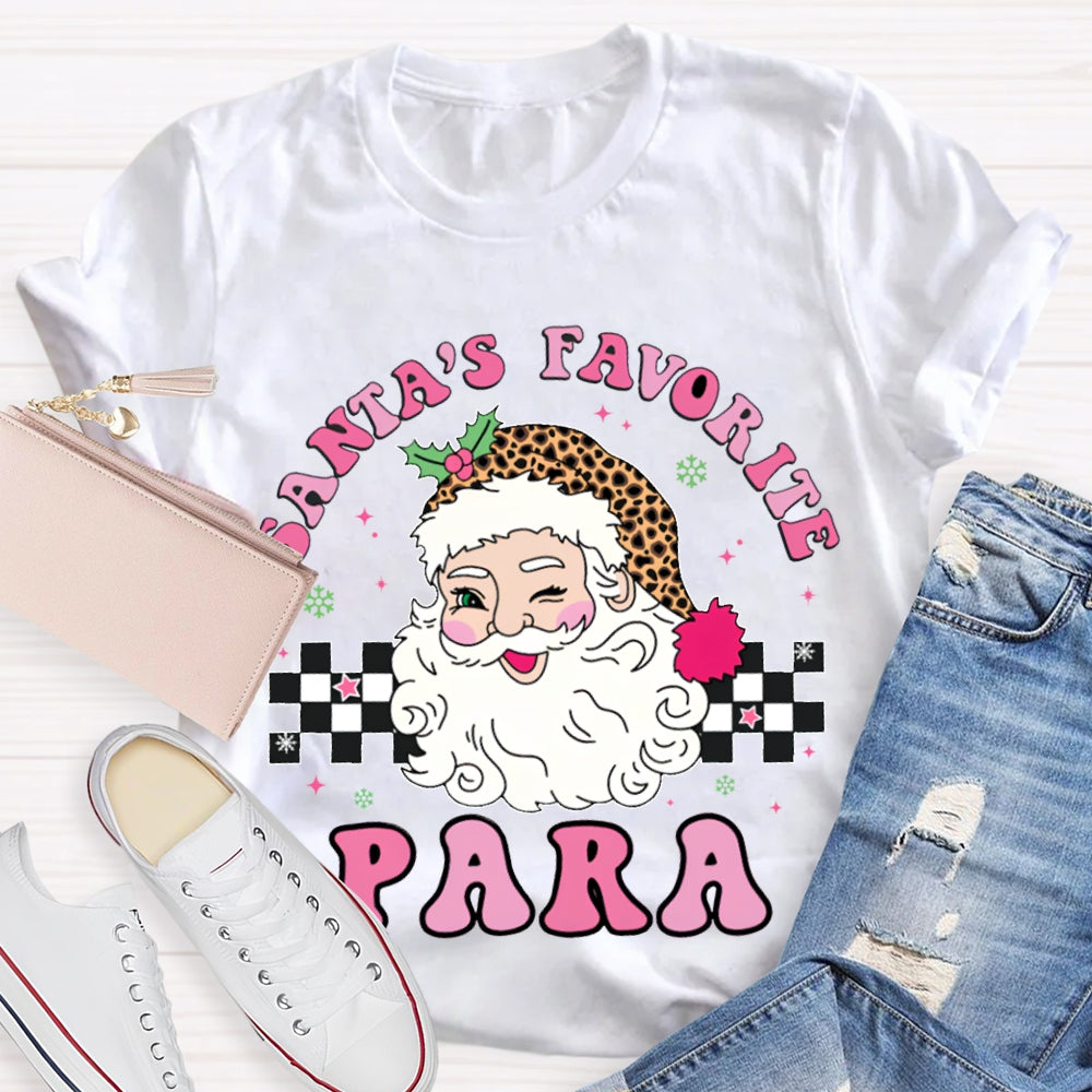 Santa'S Favorite Para Santa Claus And Leopard Print Santa Hat T-shirt