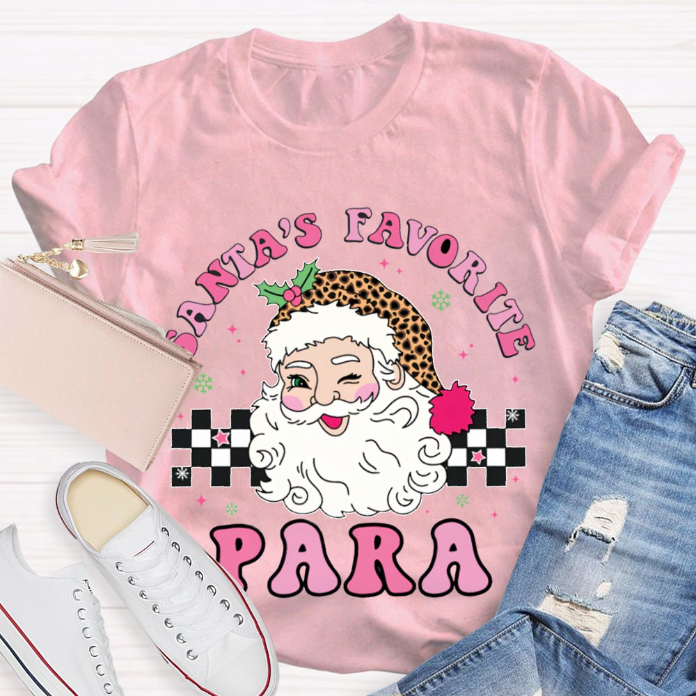 Santa'S Favorite Para Santa Claus And Leopard Print Santa Hat T-shirt