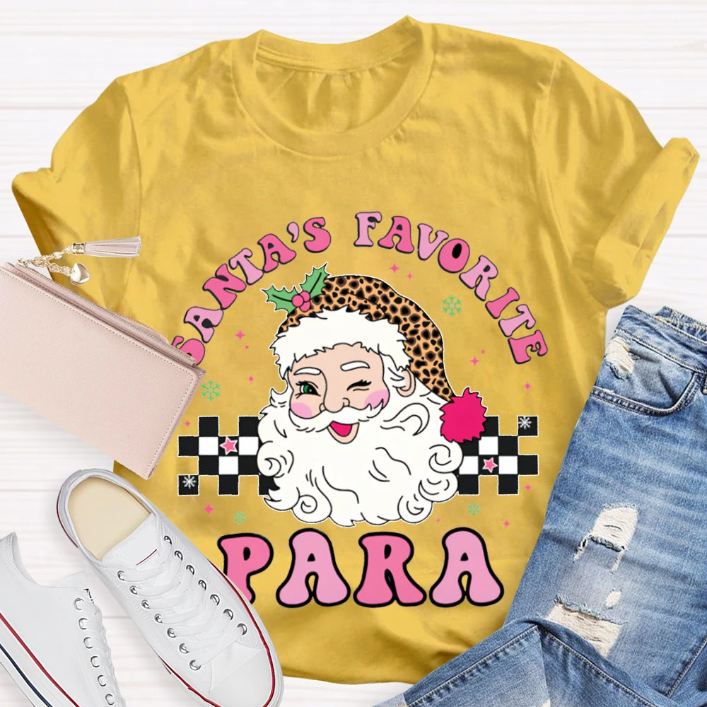 Santa'S Favorite Para Santa Claus And Leopard Print Santa Hat T-shirt
