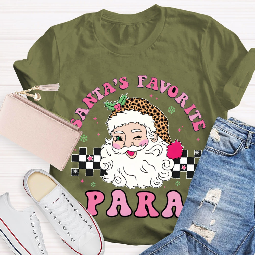 Santa'S Favorite Para Santa Claus And Leopard Print Santa Hat T-shirt