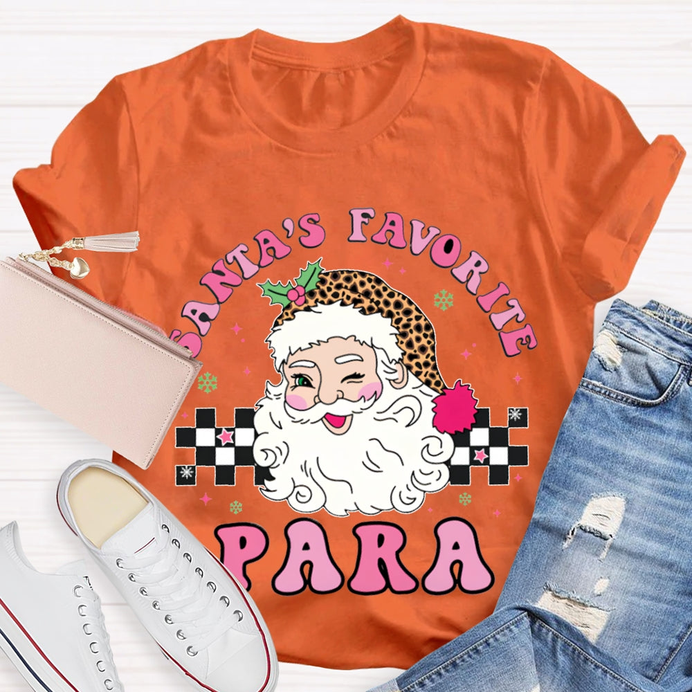Santa'S Favorite Para Santa Claus And Leopard Print Santa Hat T-shirt
