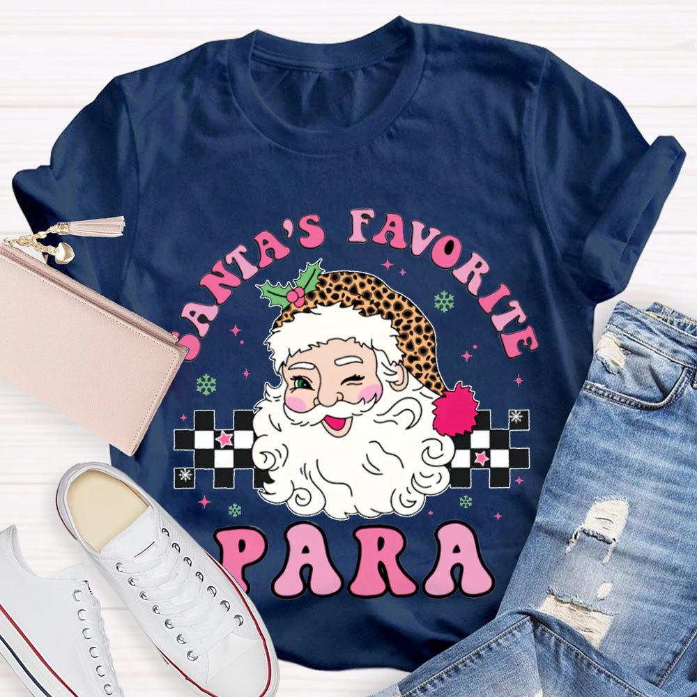Santa'S Favorite Para Santa Claus And Leopard Print Santa Hat T-shirt