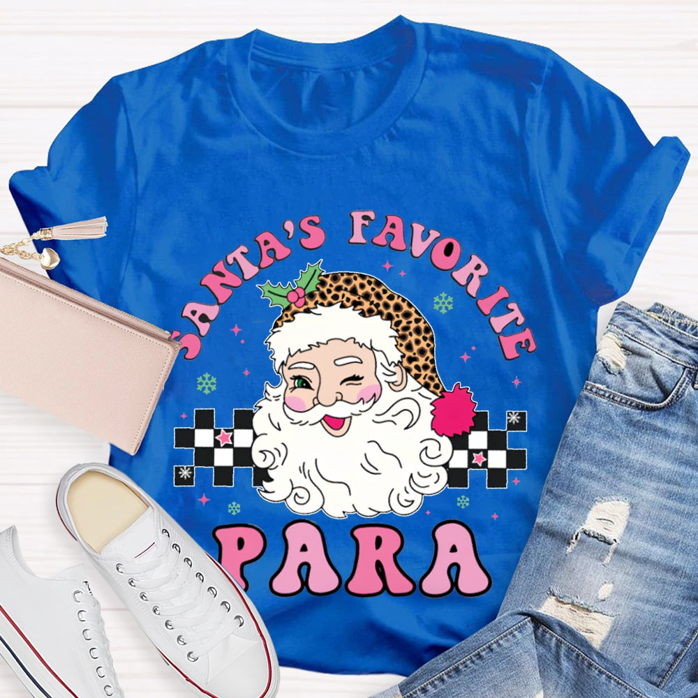 Santa'S Favorite Para Santa Claus And Leopard Print Santa Hat T-shirt