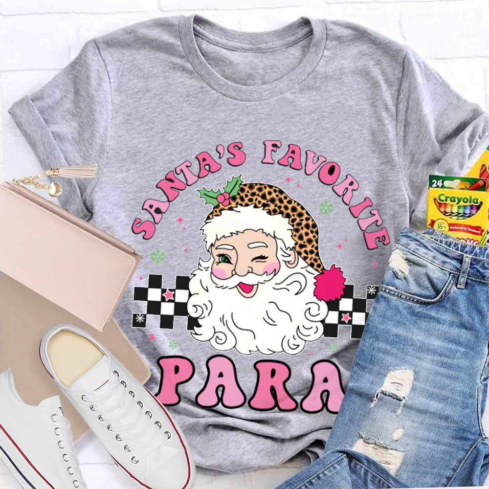 Santa'S Favorite Para Santa Claus And Leopard Print Santa Hat T-shirt