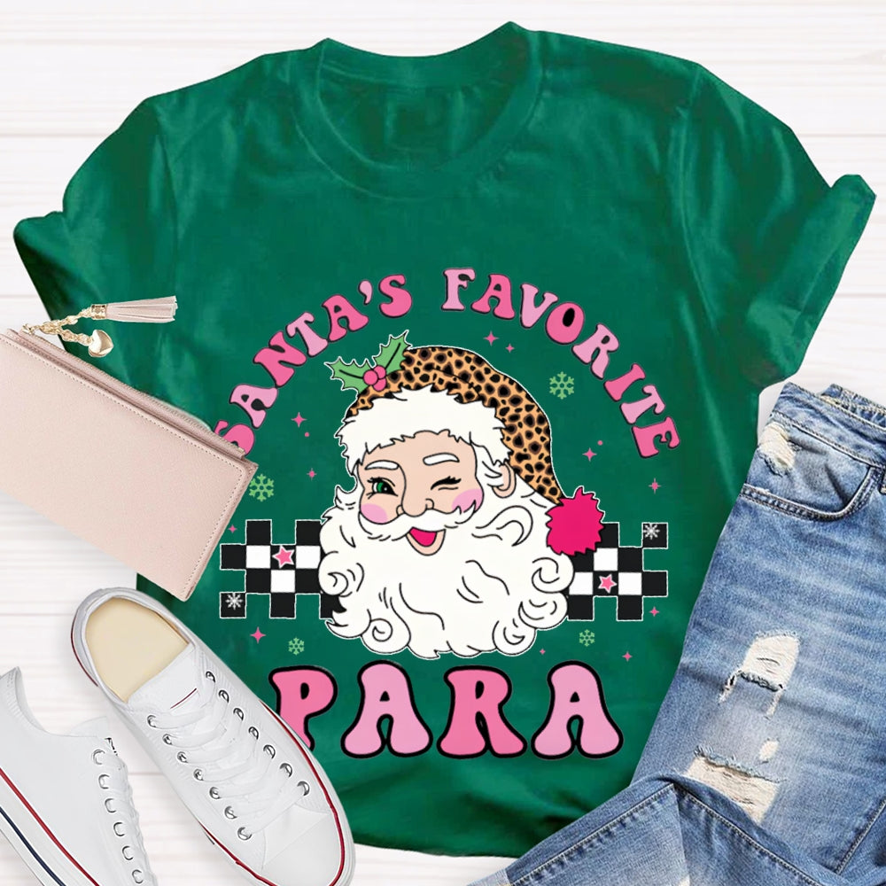 Santa'S Favorite Para Santa Claus And Leopard Print Santa Hat T-shirt