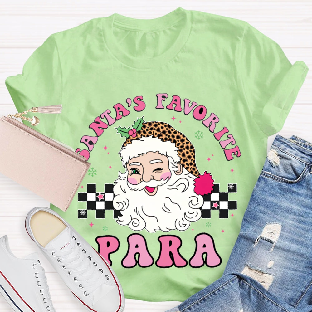Santa'S Favorite Para Santa Claus And Leopard Print Santa Hat T-shirt