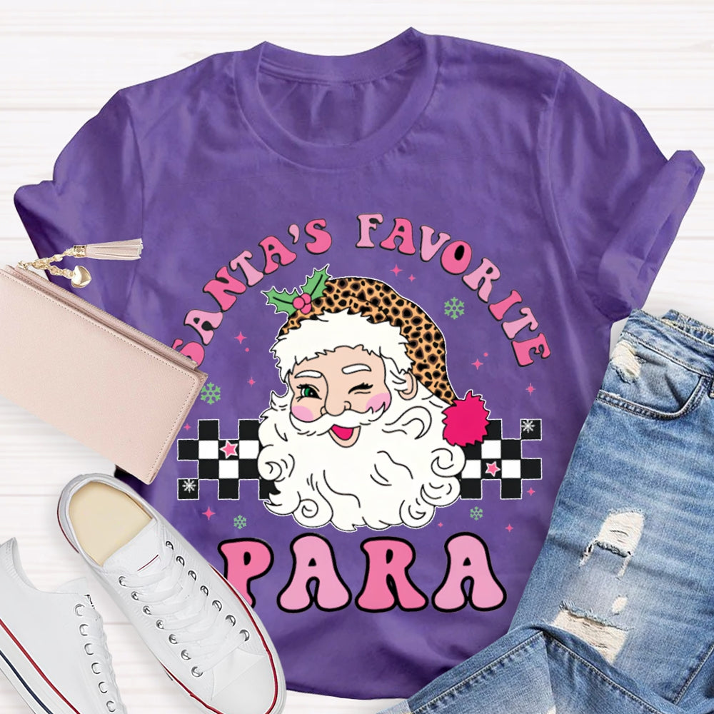 Santa'S Favorite Para Santa Claus And Leopard Print Santa Hat T-shirt