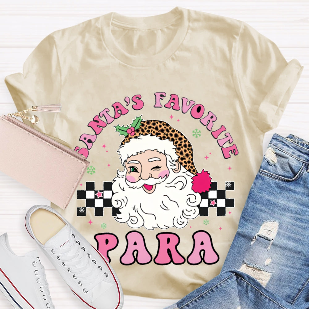 Santa'S Favorite Para Santa Claus And Leopard Print Santa Hat T-shirt