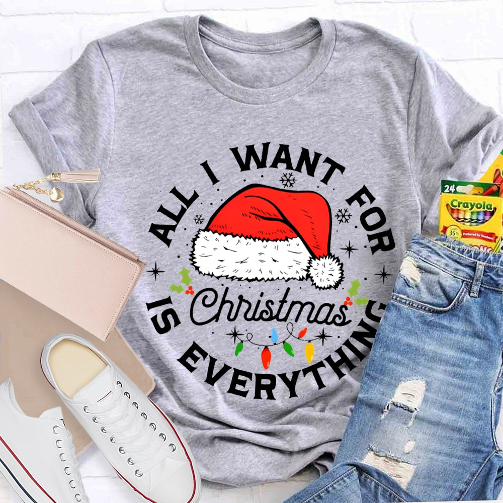 All I Want For Christmas Is Everything Christmas Hats And Fairy Lights T-shirt