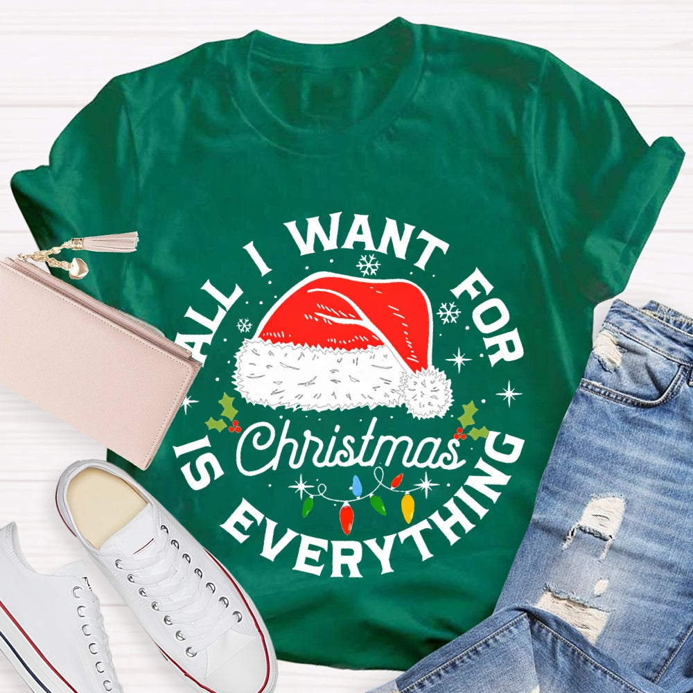 All I Want For Christmas Is Everything Christmas Hats And Fairy Lights T-shirt