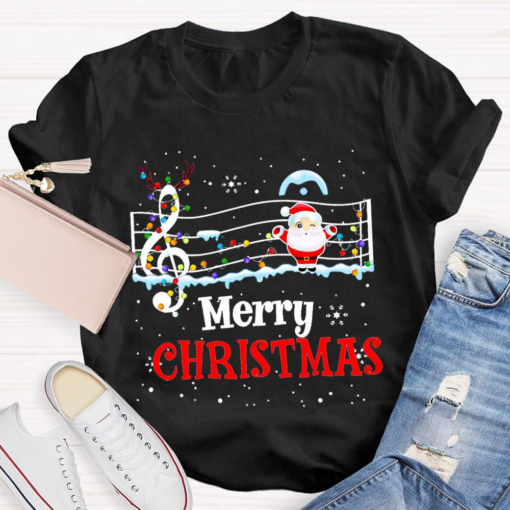Merry Christmas Music Teacher Santa Claus And Christmas Lights T-shirt