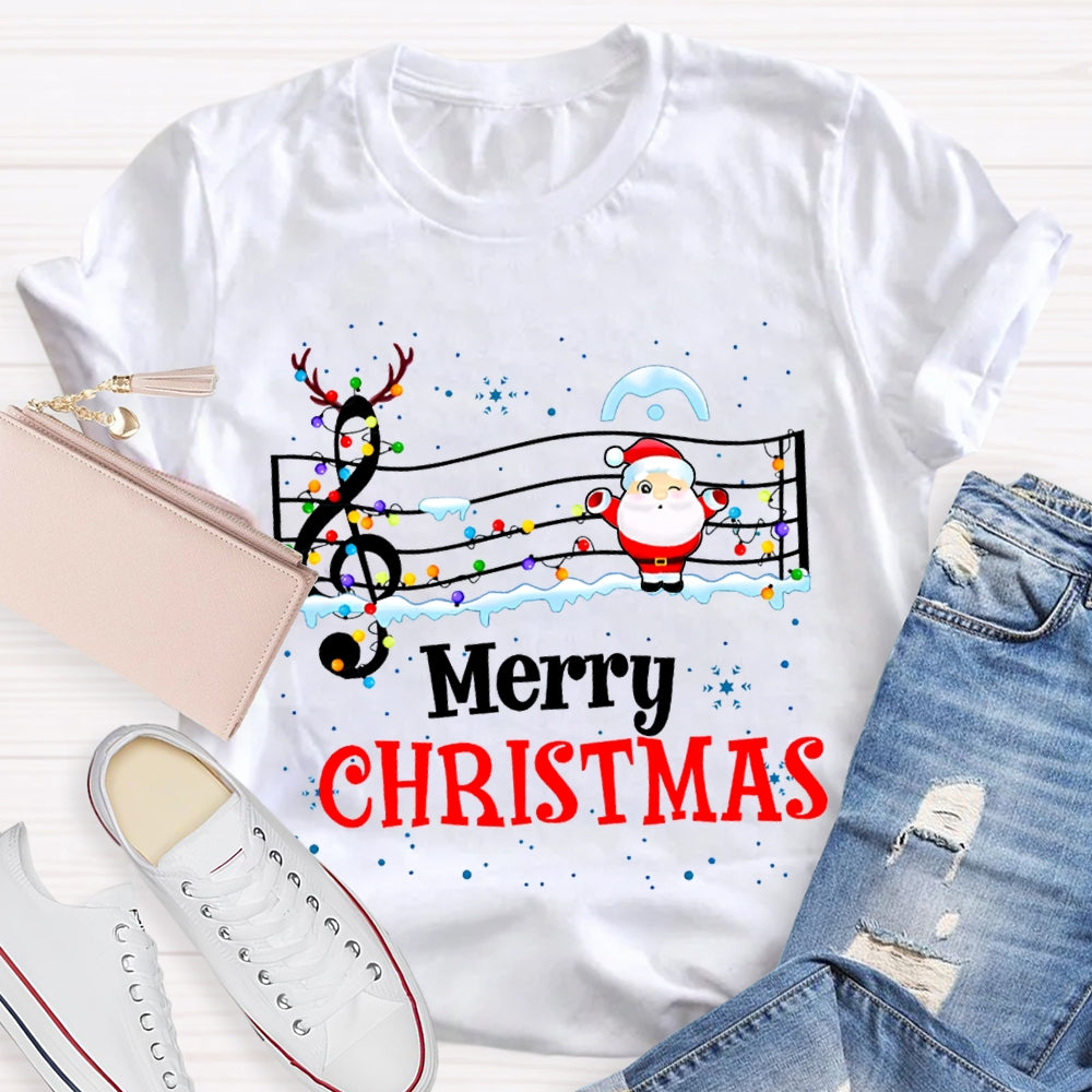 Merry Christmas Music Teacher Santa Claus And Christmas Lights T-shirt