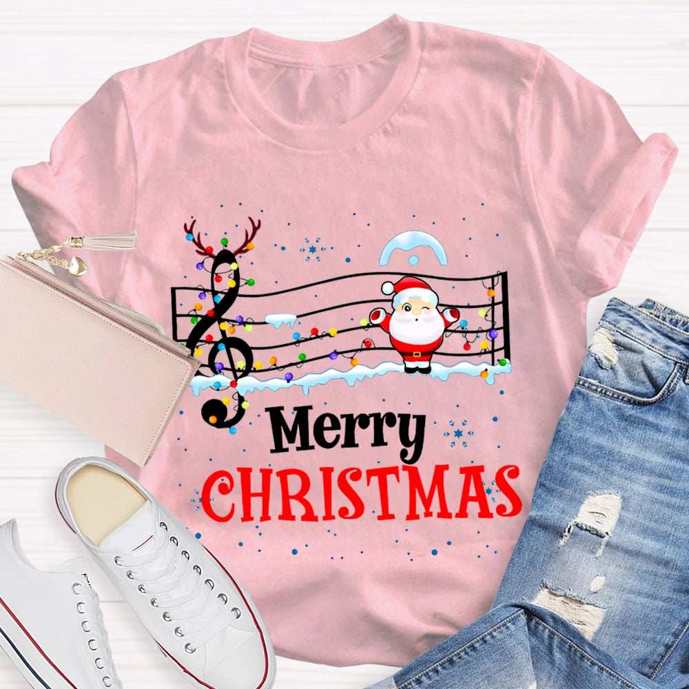 Merry Christmas Music Teacher Santa Claus And Christmas Lights T-shirt