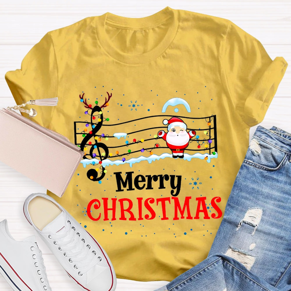 Merry Christmas Music Teacher Santa Claus And Christmas Lights T-shirt