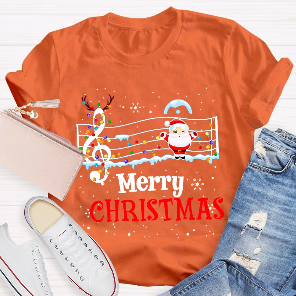 Merry Christmas Music Teacher Santa Claus And Christmas Lights T-shirt