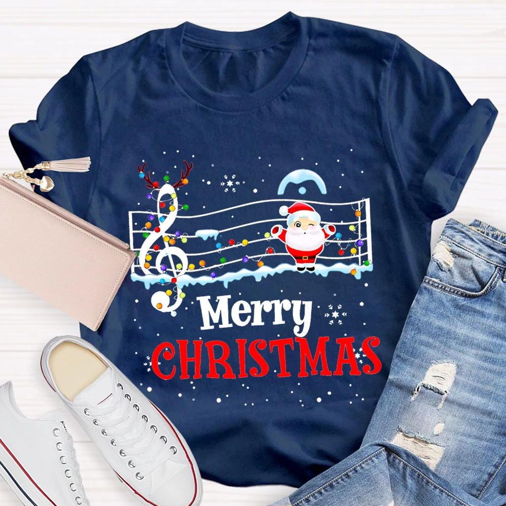Merry Christmas Music Teacher Santa Claus And Christmas Lights T-shirt