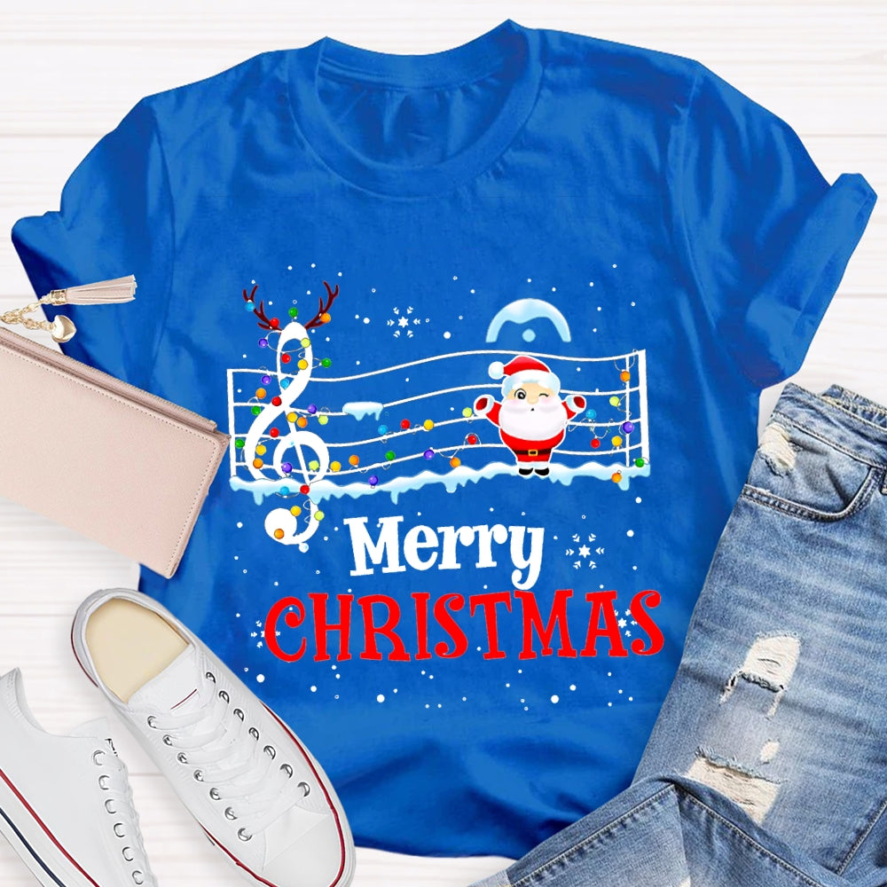 Merry Christmas Music Teacher Santa Claus And Christmas Lights T-shirt