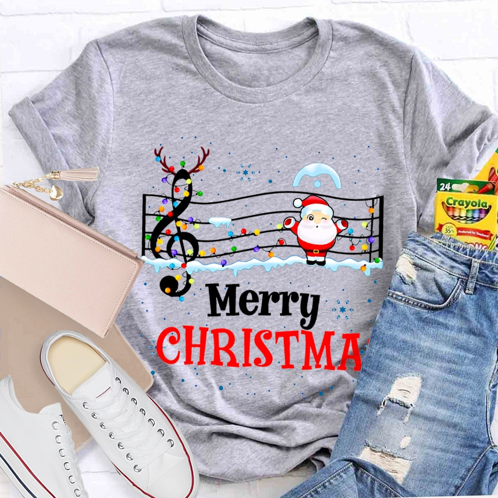Merry Christmas Music Teacher Santa Claus And Christmas Lights T-shirt