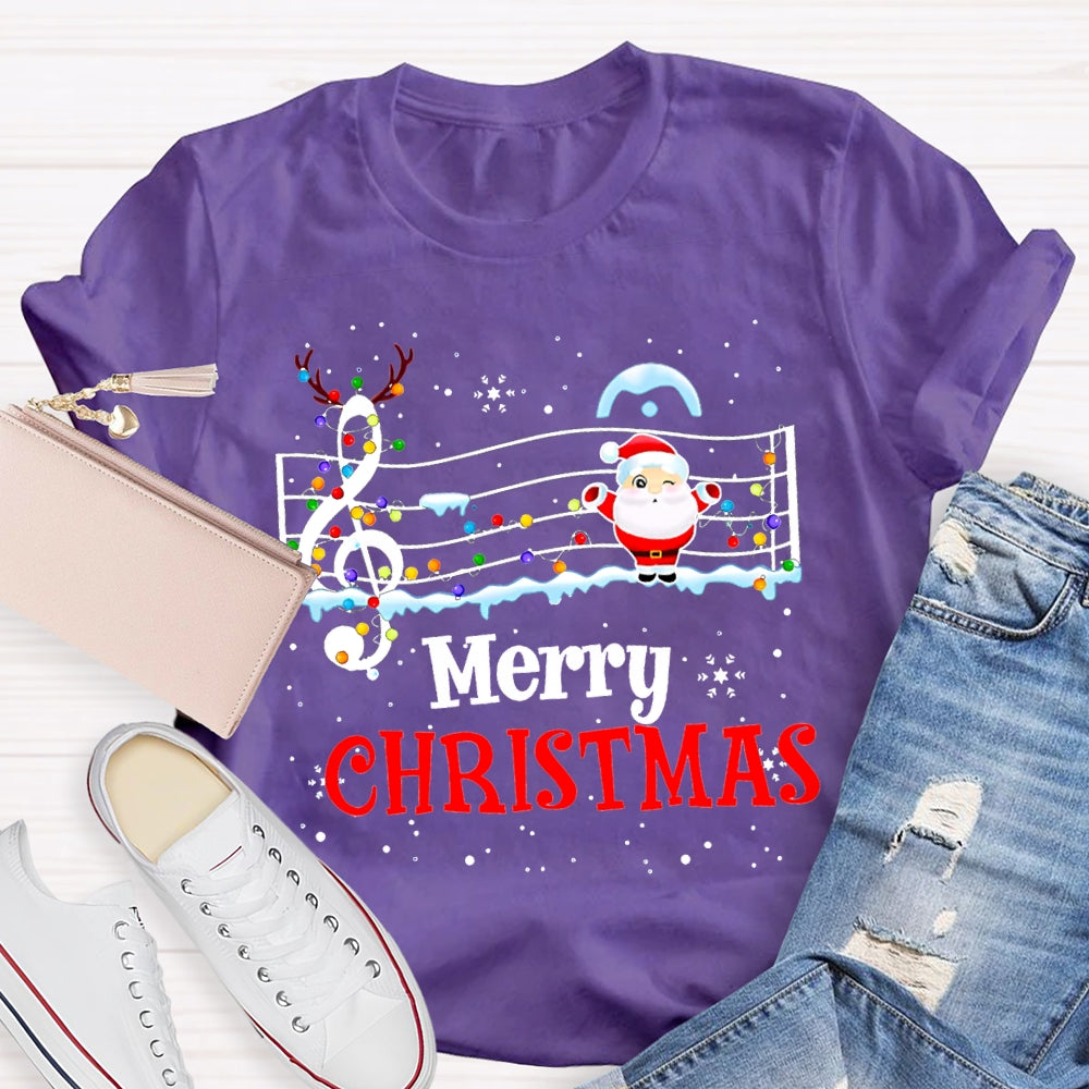 Merry Christmas Music Teacher Santa Claus And Christmas Lights T-shirt