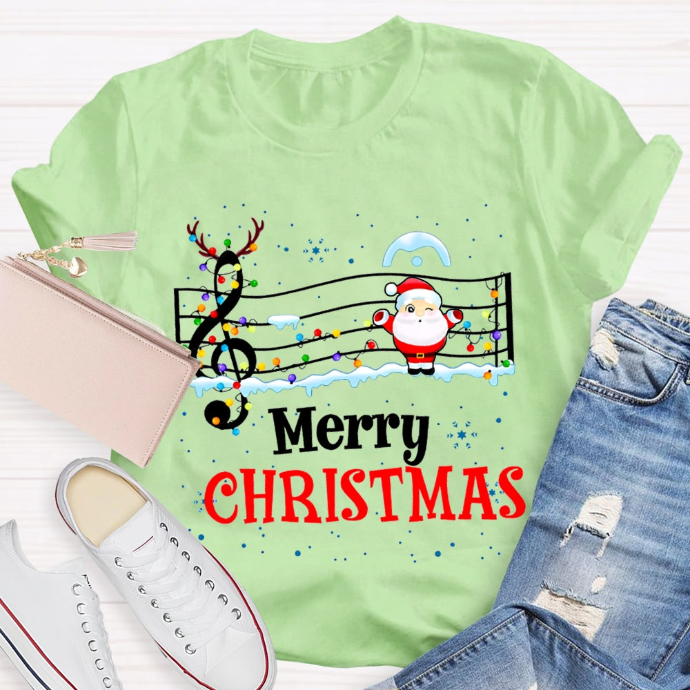 Merry Christmas Music Teacher Santa Claus And Christmas Lights T-shirt