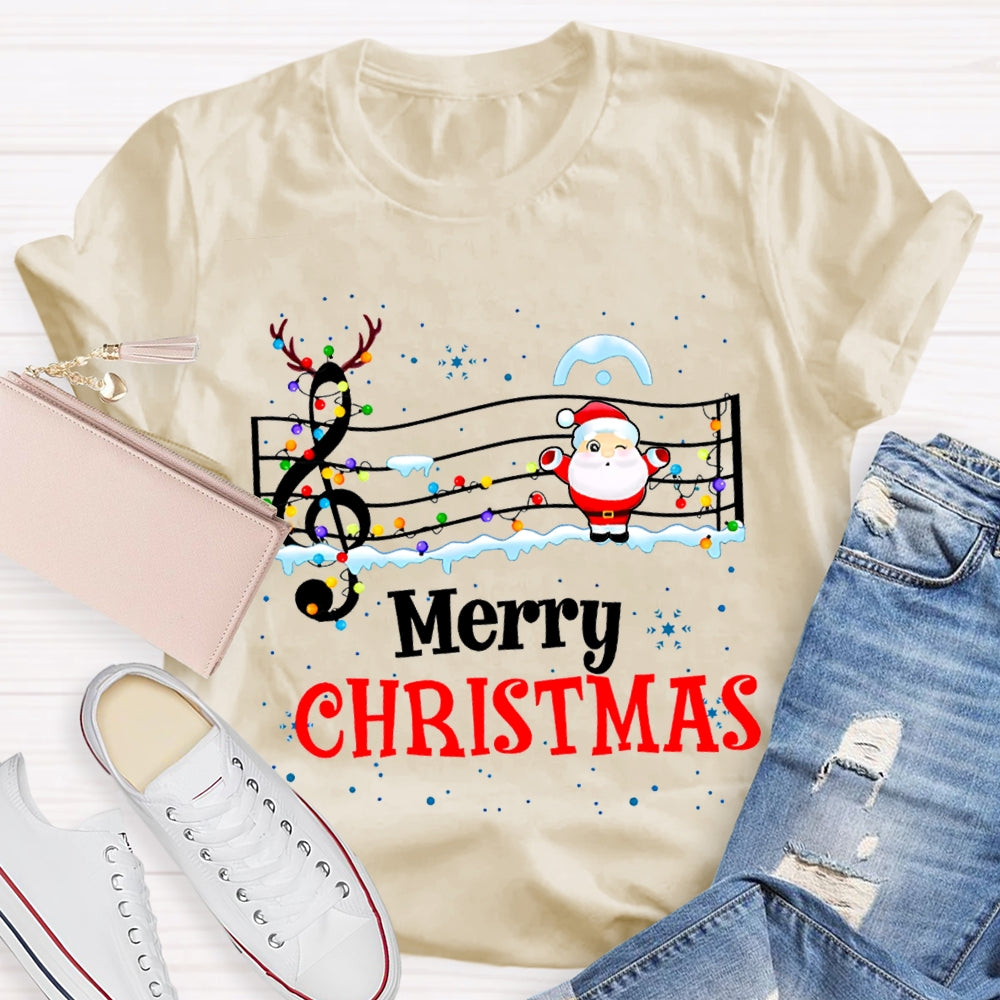 Merry Christmas Music Teacher Santa Claus And Christmas Lights T-shirt