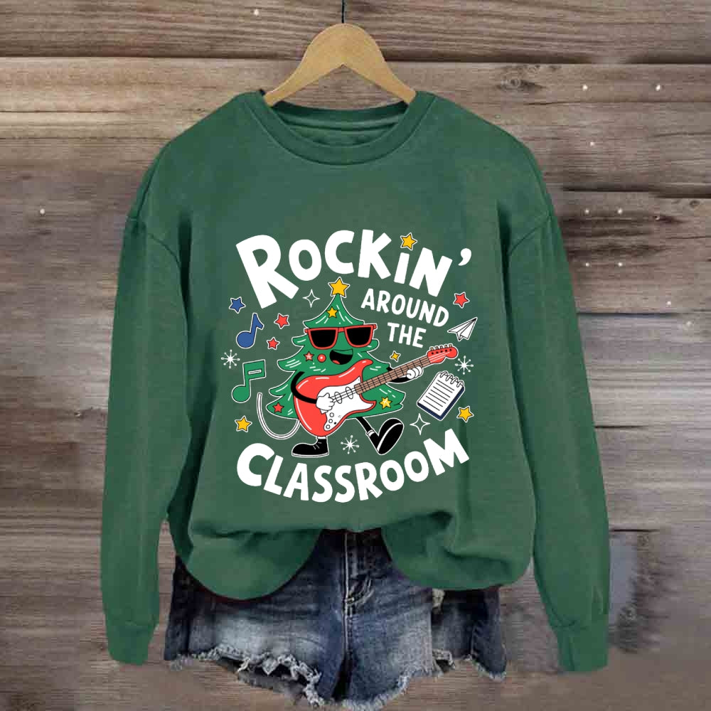 Rockin' Around The Classroom Christmas Tree With Guitar Sweatshirt