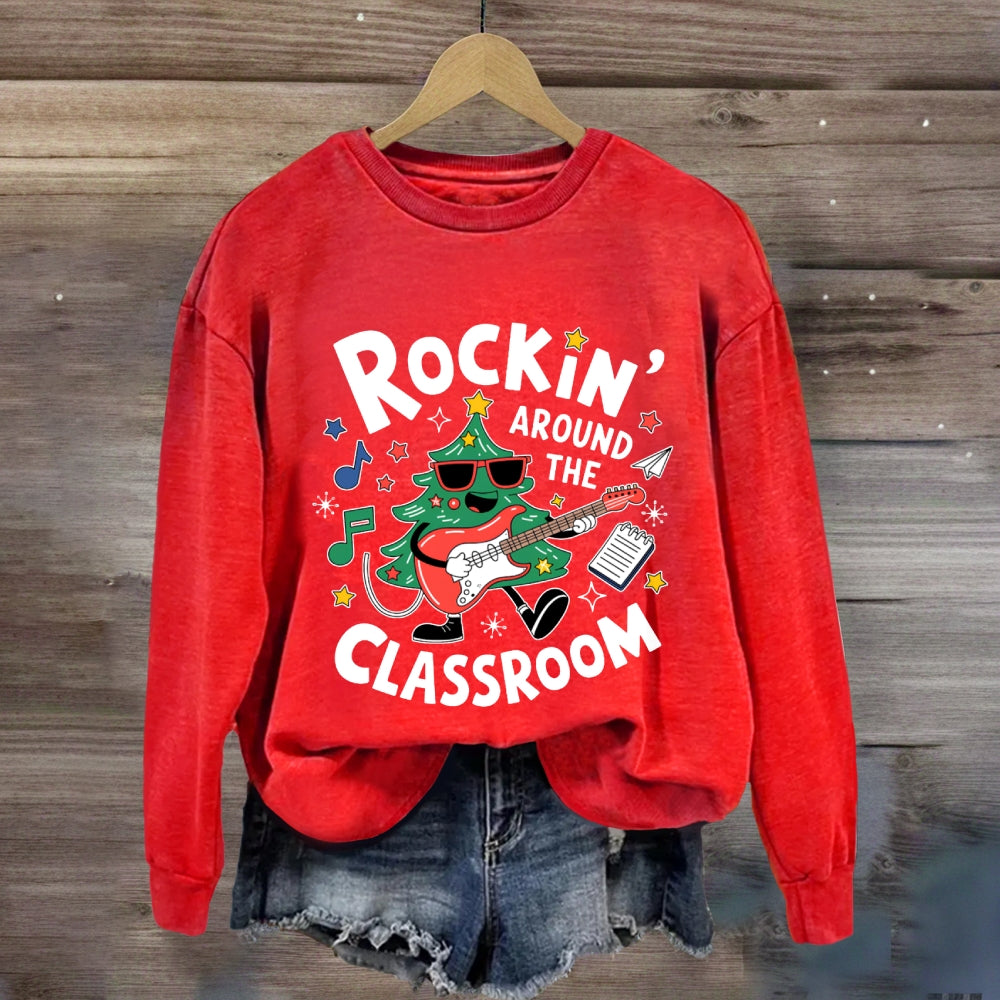 Rockin' Around The Classroom Christmas Tree With Guitar Sweatshirt