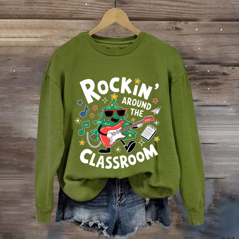 Rockin' Around The Classroom Christmas Tree With Guitar Sweatshirt