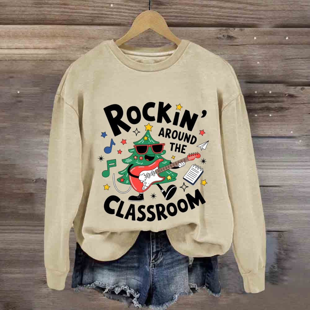 Rockin' Around The Classroom Christmas Tree With Guitar Sweatshirt
