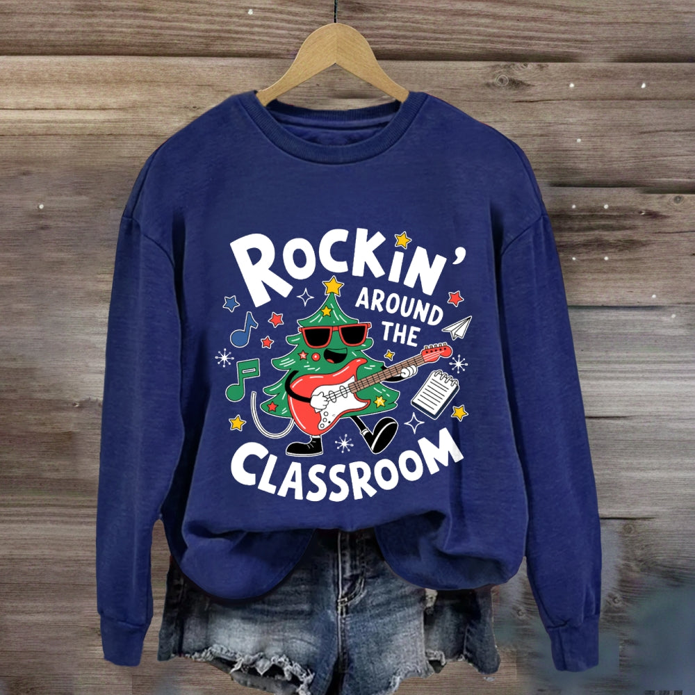 Rockin' Around The Classroom Christmas Tree With Guitar Sweatshirt