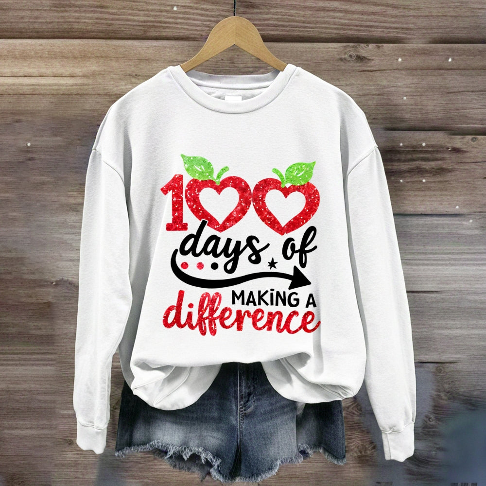 100 Days Of Making A Difference Heart Print Sweatshirt