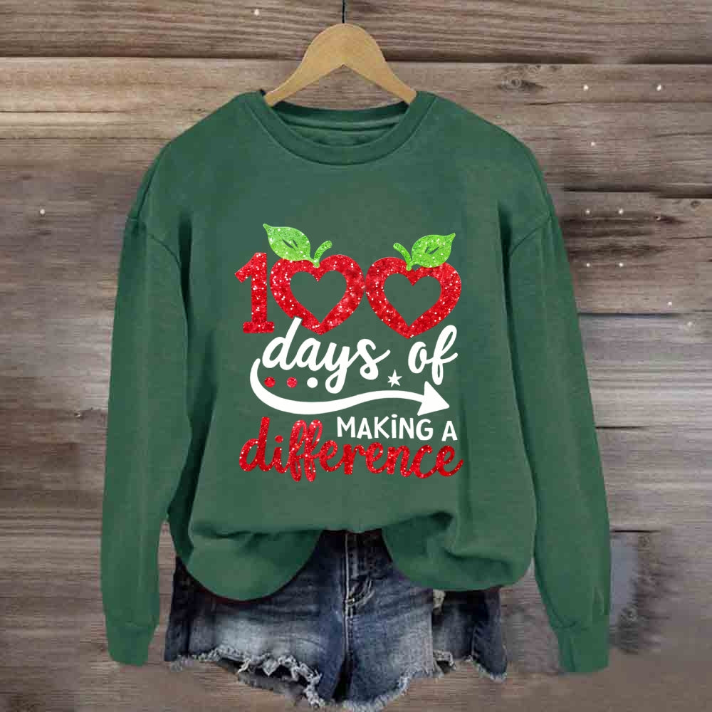100 Days Of Making A Difference Heart Print Sweatshirt