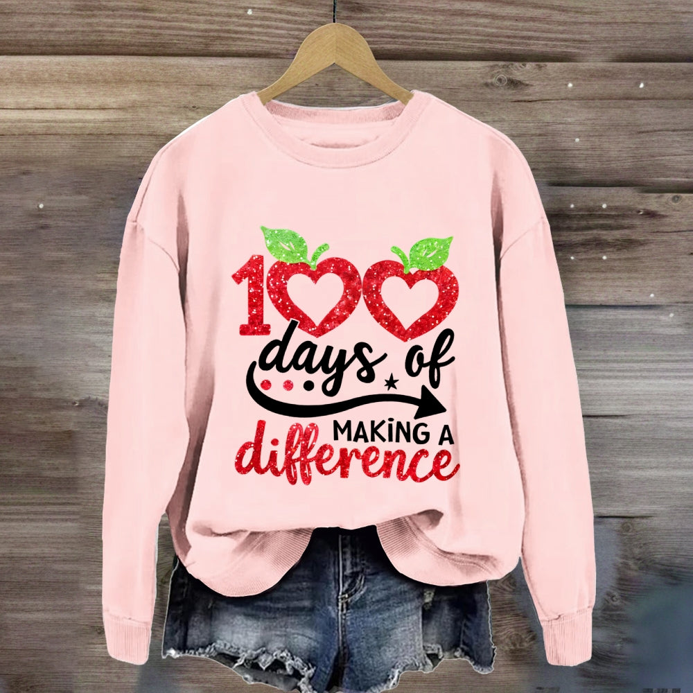 100 Days Of Making A Difference Heart Print Sweatshirt