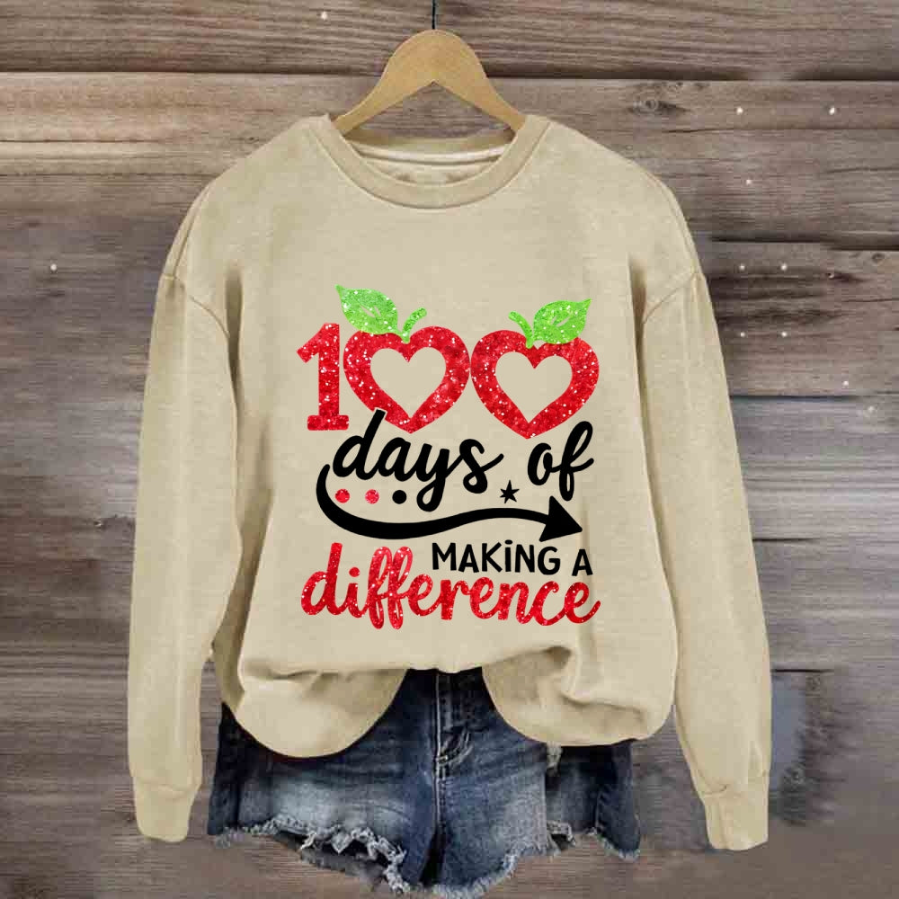 100 Days Of Making A Difference Heart Print Sweatshirt