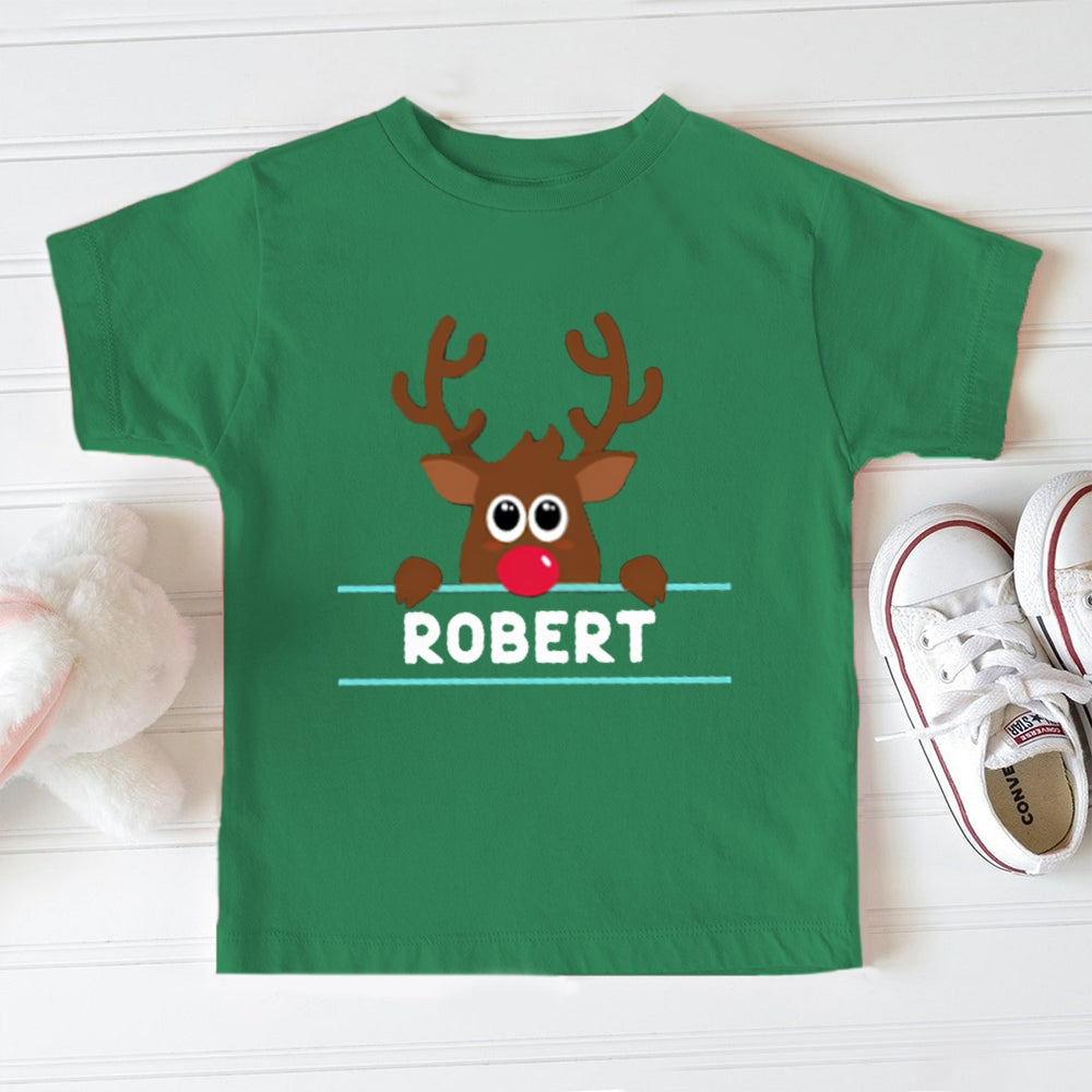 Personalized Name And Design Bow And Christmas Elk Toddler T-Shirts