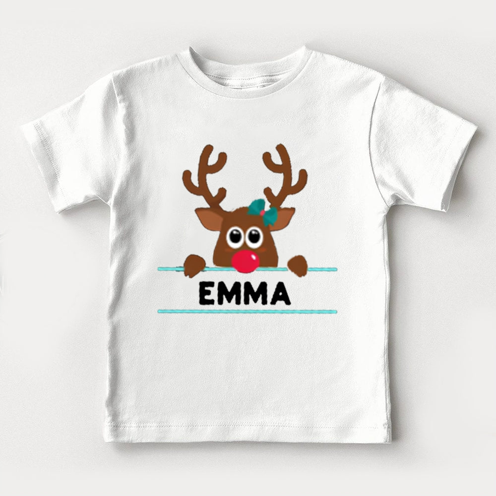 Personalized Name And Design Bow And Christmas Elk Toddler T-Shirts