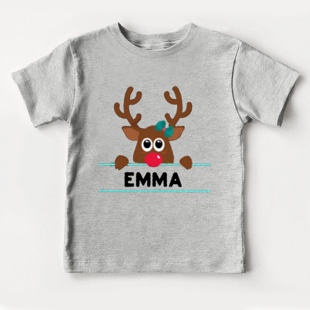 Personalized Name And Design Bow And Christmas Elk Toddler T-Shirts