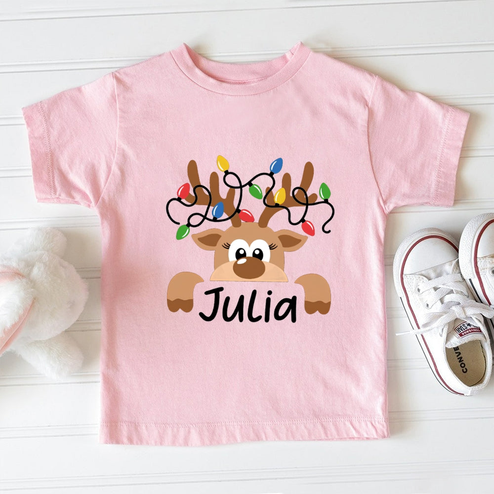 Personalized Name Elk Christmas Light Toddler T-Shirts