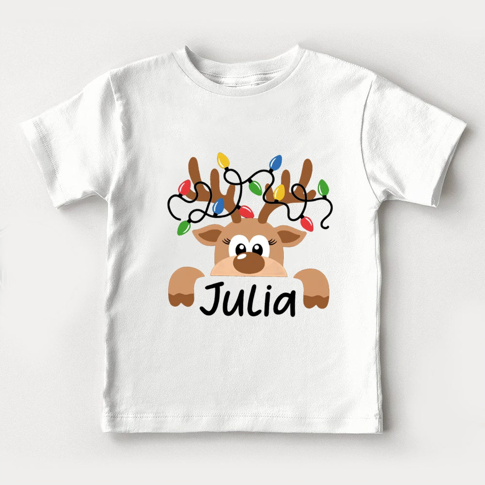 Personalized Name Elk Christmas Light Toddler T-Shirts