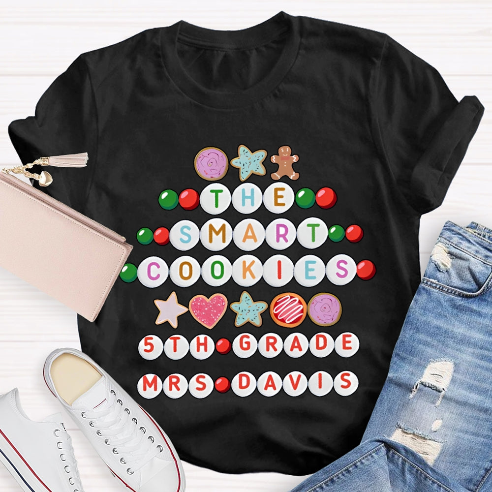 Personalized Name And Grade The Smart Cookies 5th Grade Christmas T-shirt